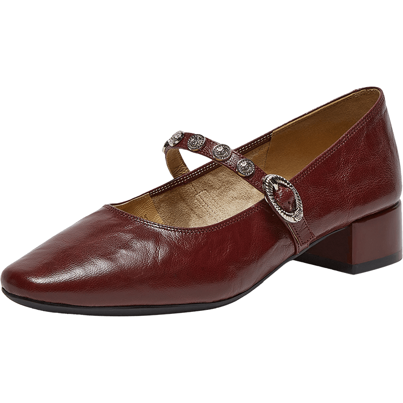 BASTO Monet Garden Spring 2026 French Style Lambskin Mary Jane Shoes for Women, Burgundy, Size 38, Model BN805AQ6