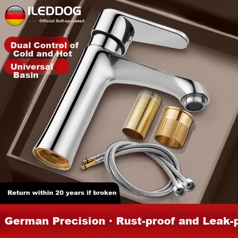 Смеситель iLeddog MPLT-QPL для раковины, однорычажный, из цинкового сплава, с хромированным покрытием, Германия