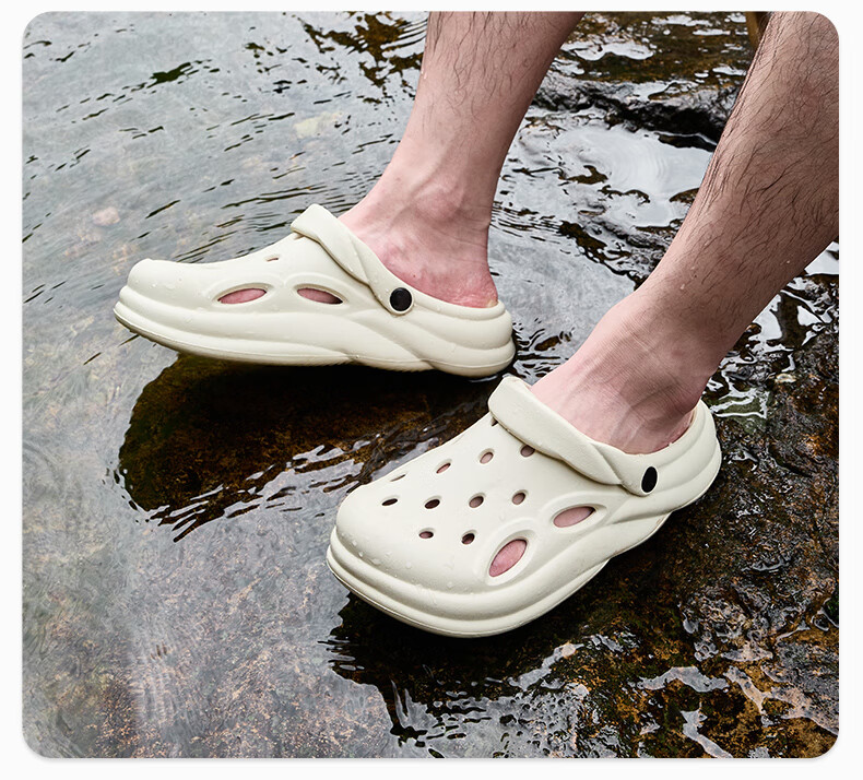 MINISO Men's Summer Outdoor Anti-Slip Thick Sole Sandals Odor-Resistant Beach Closed-Toe Slippers Couple Khaki Size 40-41 4