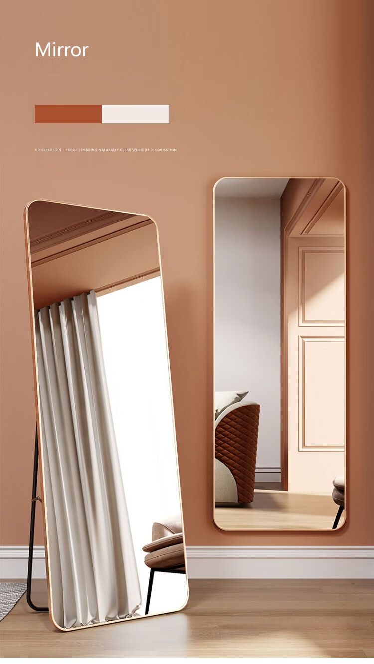 XINGKAI Full-Length Dressing Mirror Wall-Mounted Floor Mirror for Bedroom JY89 Gold 146*36cm 1