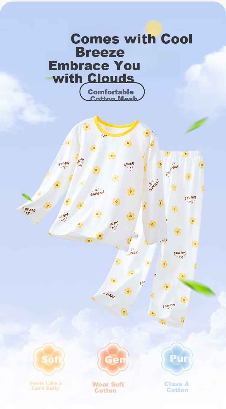 DEESHA [Pure Cotton Class A] Children's Pajamas, Girls' Summer Sleepwear, Air Conditioning Clothes for Toddlers And Teenagers, Home Wear Set 1