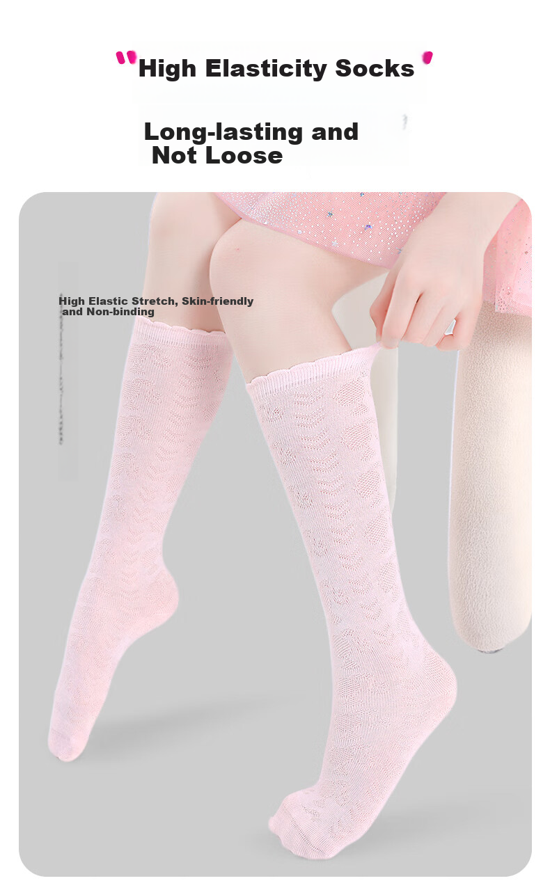 Barbie Children's Mid-Calf Socks, Girls' High Socks for Spring And Autumn, Long Socks for Girls, Student White Versatile Thin Mesh Cotton Socks 8