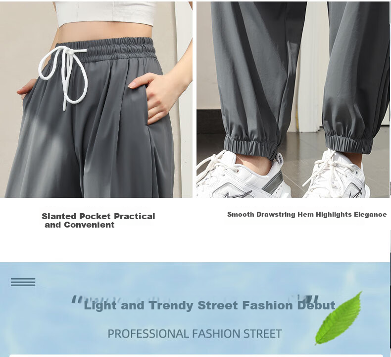 LangSha Sun Protection Ice Silk Pants for Women, Summer Cool-Feeling Ankle-Tied Casual Trousers, Loose-Fitting Slimming Lightweight Breathable Quick-Dry Sports Pants 7