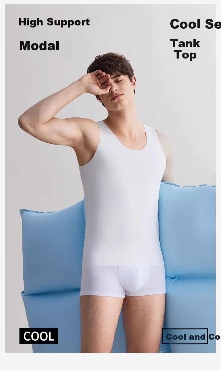 JOAE Ultra-Soft Modal Men's Tank Top, Ice Silk Seamless, Cut-To Sleeveless Undershirt, Breathable High-Elasticity Gray L 2