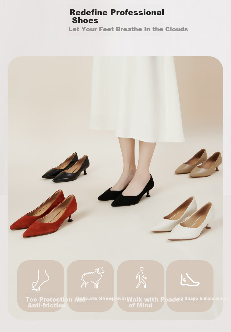 PT'SON Cat Kitten Black High Heels for Women, Spring And Autumn Soft Lambskin Work Shoes, Commuter Low-Cut Pumps, Sand Brown, Size 40 2
