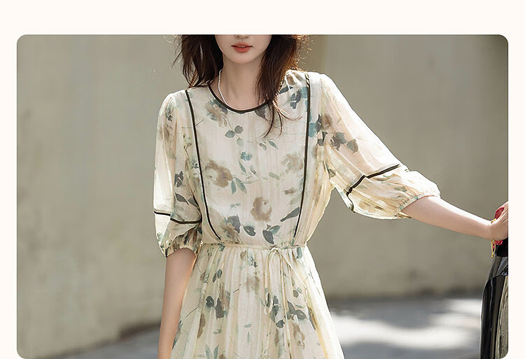 Demana [Breathable Tencel] Summer Romantic French V-Neck Striped Printed Petite Elegant Women's Dress 5