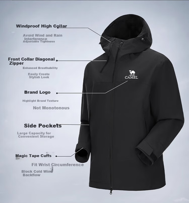 CAMEL Outdoor Hardshell Jacket for Men And Women, Windproof And Waterproof Coat, New Autumn Hiking Wear for 2024 [Black Armor] R727 5