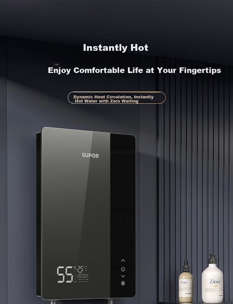 SUPOR Instant Electric Water Heater for Bathing, Home Use, 7000W Constant Temperature Rapid Heating, Stepless Frequency Conversion, Small Kitchen Hot Water Tank, Water And Electricity Separation, Tankless Design without Storage ZR01 3