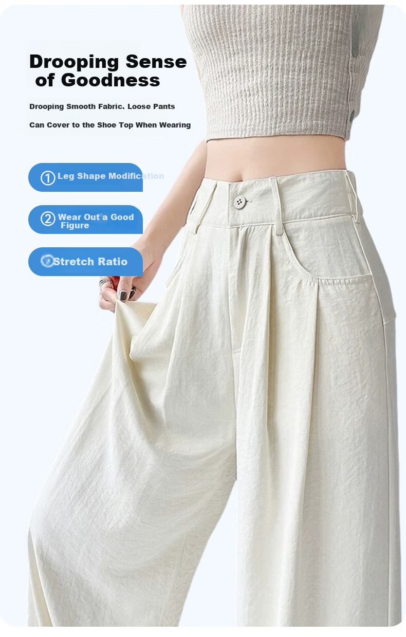 FitonTon Women's Puff Suit Pants, New Spring/summer 2026 High-Waisted Wide-Leg Trousers, Casual Elegant Draping Ladies' Pants 3