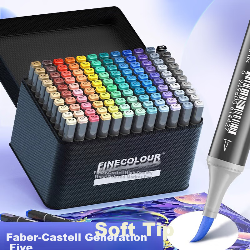 FINECOLOUR 5th Generation Alcohol-Based Dual-Tip Markers, 120 Colors Standard Pencil Case Set (With Base), Art Sketching Watercolor Pens