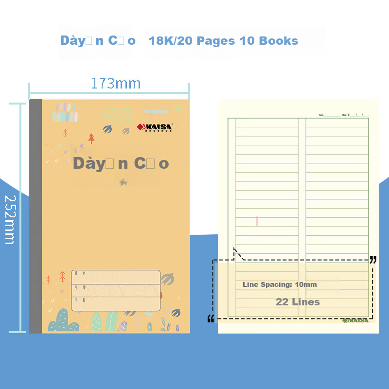 KAISA Large Herbal Calculation Notebook with Grids, Math Practice Book, 18k, 20 Pages, Student Research Draft Paper, Exam Calculation Practice Book, Pack of 10, KSP-0037
