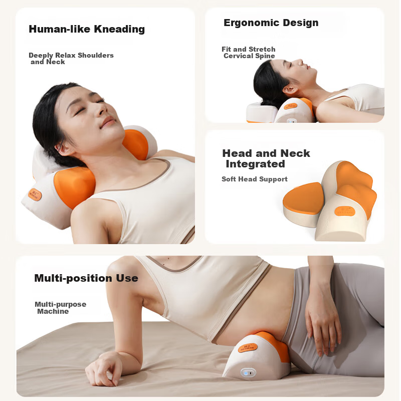 HEZHENG Cervical Massage Pillow, Shoulder And Neck Massager, Head And Neck Two-In Support Stretching Heat Therapy Pillow, Multi-Functional Massage Cushion for Waist Back Legs, Holiday Gift, Birthday Present for Girlfriend