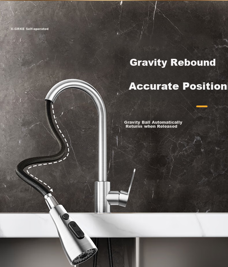 X-GRKE [Germany] Kitchen Faucet with Hot And Cold Water, Pull-Out Design, 304 Stainless Steel Sink Tap GY2D 12