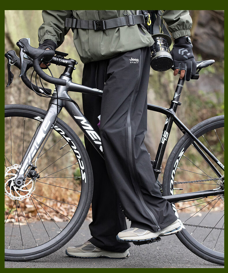 JEEP Men's Spring New Windproof Waterproof American Style Work Pants Skin-friendly Breathable Cycling Pants Cedar Green M 14