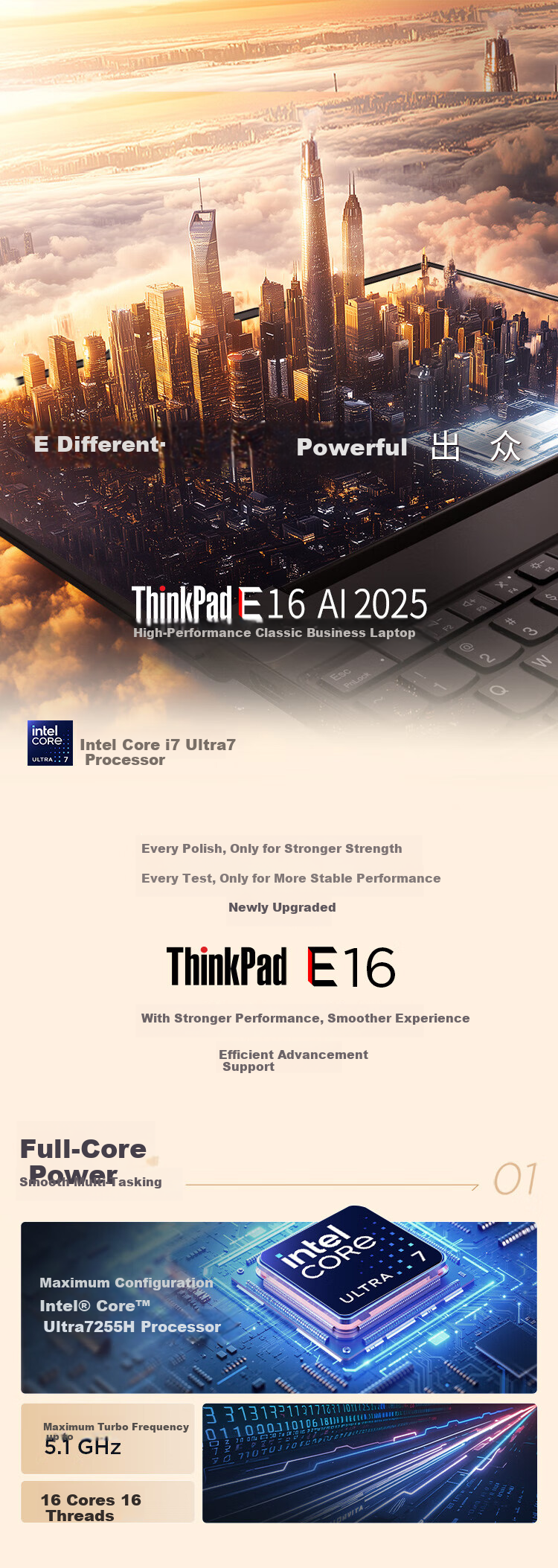 ThinkPad [Subsidy 15%], Lenovo E16 AI PC, Thin And Portable Laptop, Core Ultra7 255H, 32GB RAM, 1TB Storage, 2.5K Display, Business Notebook, Black 8