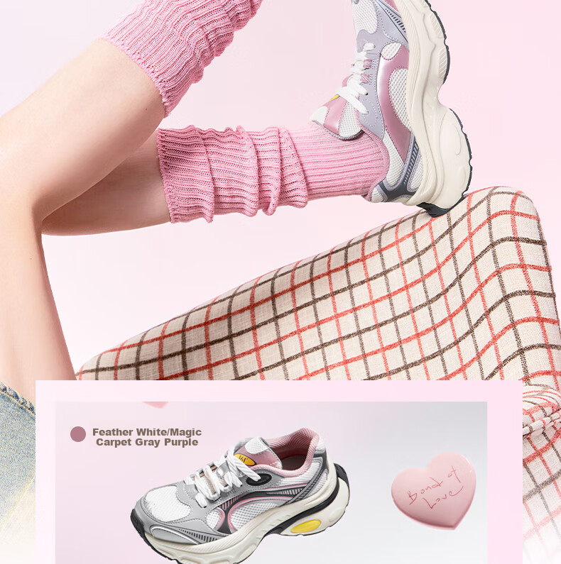 361° Women's Sports Shoes Heart Design Autumn Mesh Thick Sole Retro Casual Platform Dad Sneakers 682536760-3 20