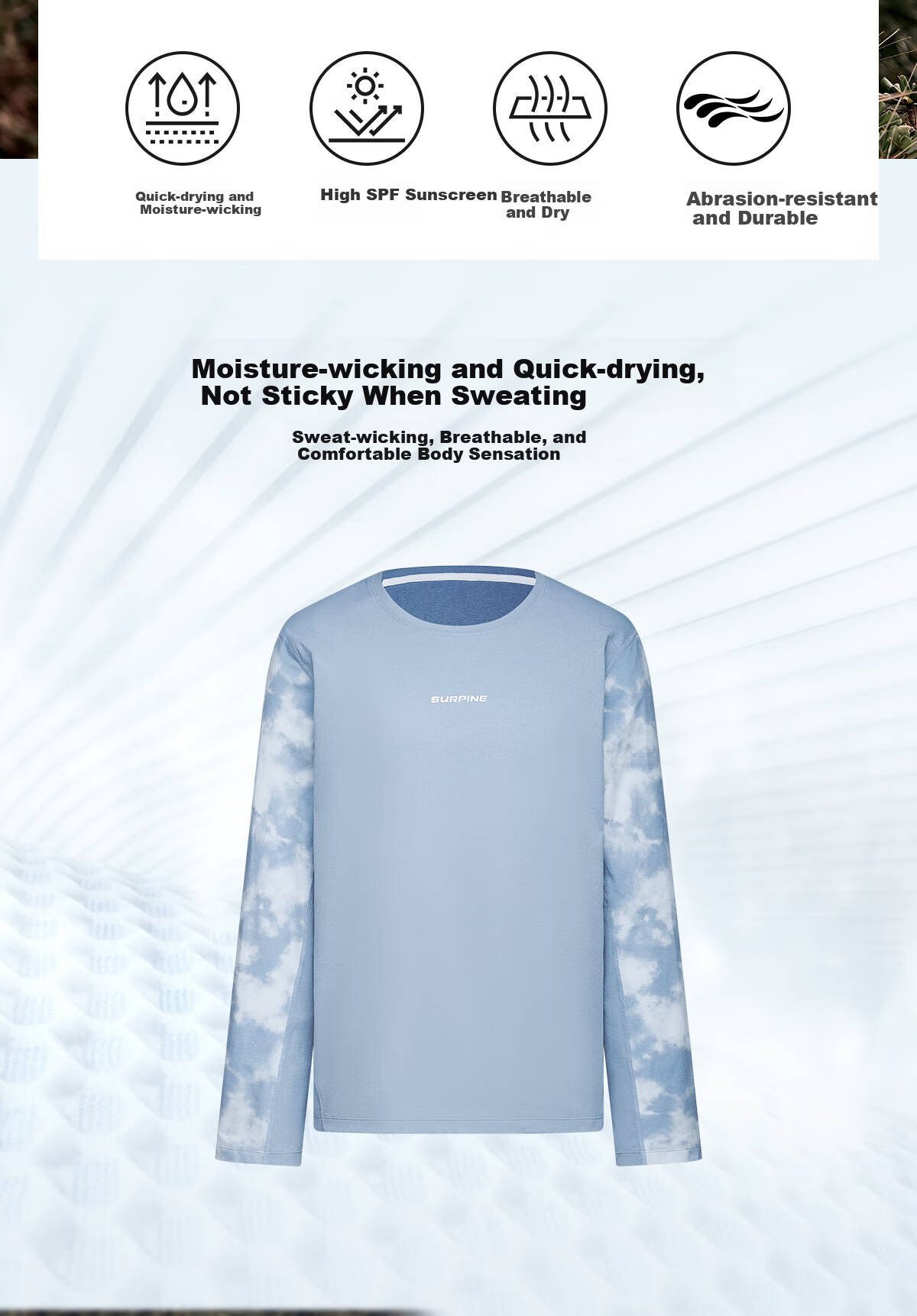 SURPINE Cloud-Walking Series Quick-Dry Sun Protection T-Shirt, Moisture-Wicking Outdoor Hiking Climbing Long Sleeve for Men, Light Mist Blue, M 2