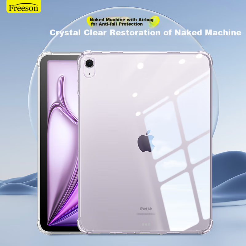 Freeson Compatible with Apple IPad Air 13-Inch M4 Chip 2026 New Model Tablet Case, 25/24 Air Cushion Anti-Collision Full Protection Crystal Clear Soft Shell, Transparent