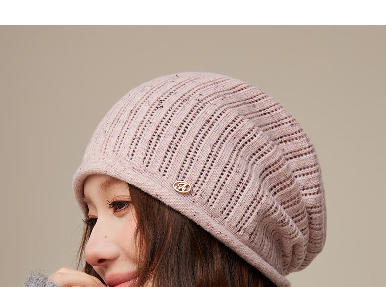 CACUSS Women's Wool Hat, Lightweight Spring And Autumn Knitted Cap, Fashionable Slouchy Hat, Face-Slimming Knitted Beanie for Women, Beige 19