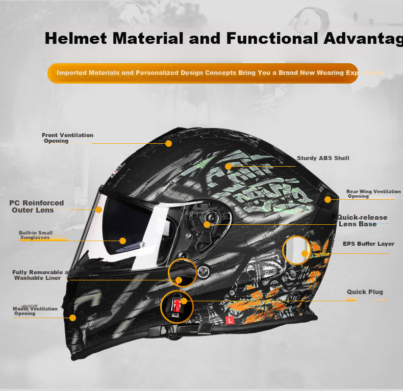 Tanked Racing T127 Motorcycle Full-Face Helmet, All-Season Double Visor Anti-Fog Electric Bike Safety Helmet for Men, Baihu XL 2