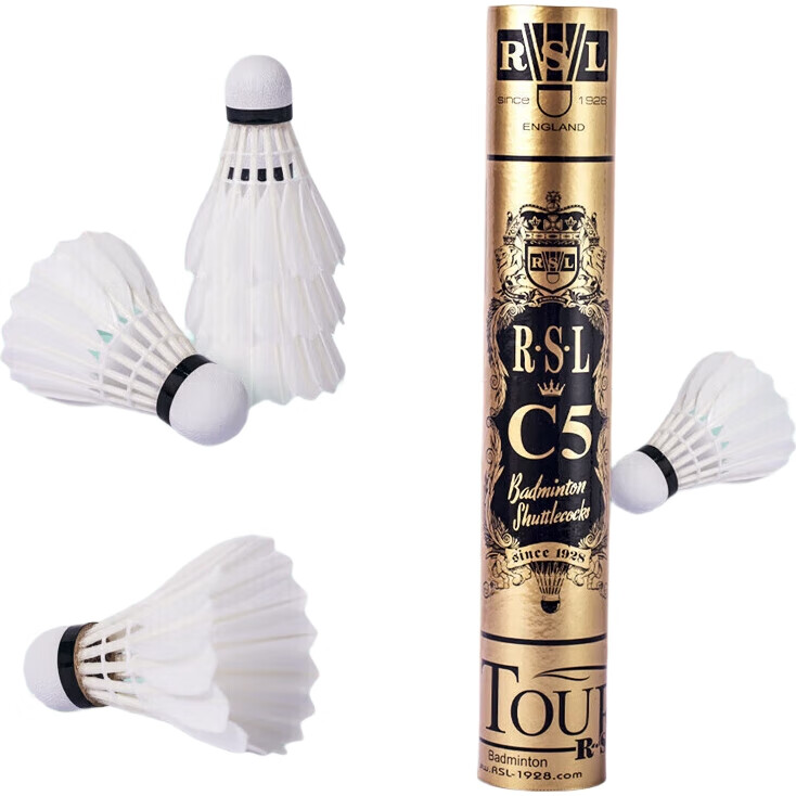 Воланы для бадминтона RSL Competition Duck Feather C5, набор из 12 штук, скорость 77, перьевые, для тренировок
