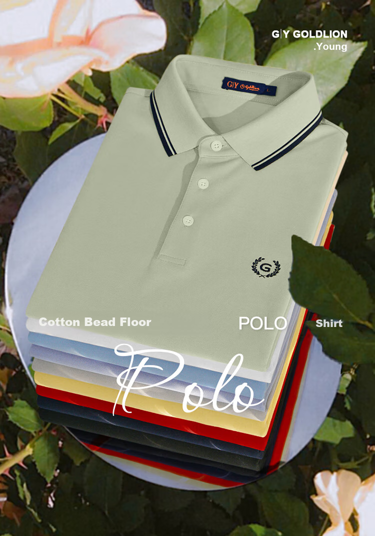 Goldlion Men's POLO Shirt, Summer Simple Casual Skin-Friendly Long-Staple Cotton T-Shirt TSF0349-LA118, Sky Blue, M 1