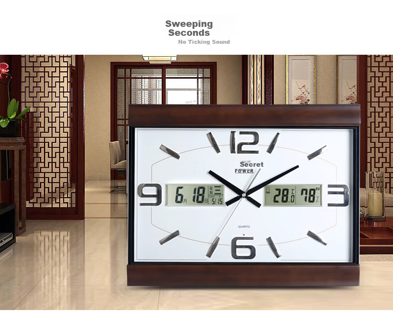 POWER Large Wooden Wall Clock, 52cm Long, Music Chime for Living Room Perpetual Calendar, 0101BLMKS 5