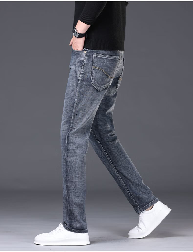 JEEP SPIRIT 2025 Autumn Business Casual Slim-Fit Stretch Versatile Straight-Leg Jeans for Men 866, Blue, Size 28 21