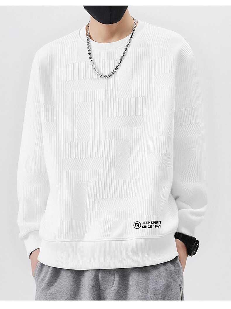 JEEP SPIRIT Men's Autumn Crew Neck Long Sleeve T-Shirt Comfortable Versatile Pullover Casual Sports Top Black L 5