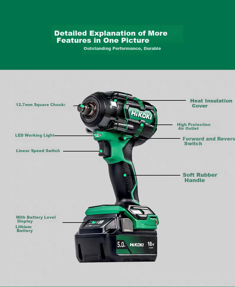 HiKOKI 18V Brushless Lithium-Ion Rechargeable High-Torque Impact Wrench WR18DJ Socket Impact Driver 5.0Ah Single Battery Versio 11