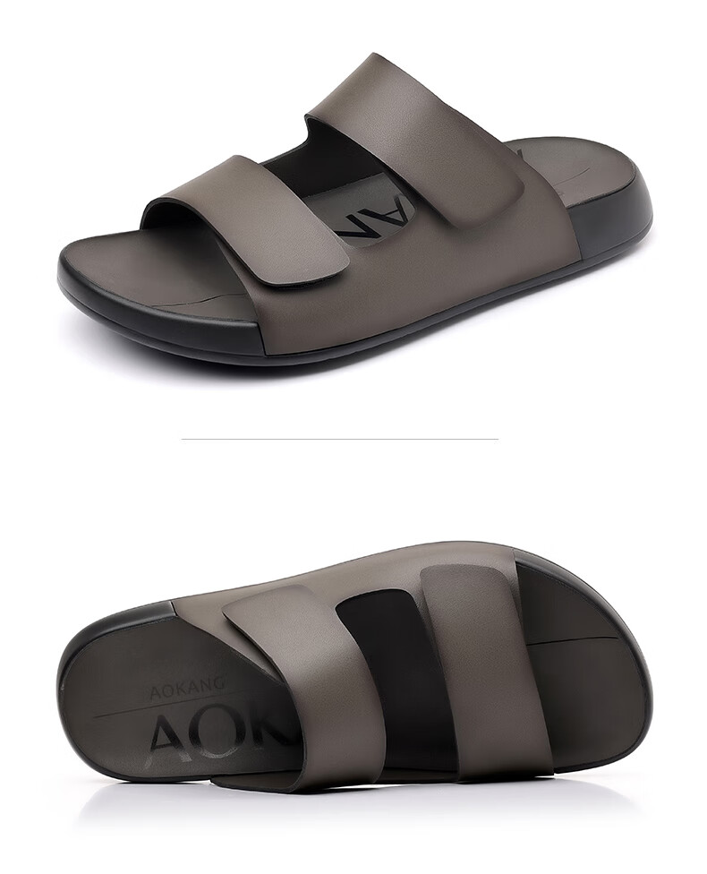 Aokang New Men's Birkenstock Sandals, Summer Slippers, Simple Slide Sandals, Soft-Soled Beach Shoes, Gray, Size 38 12