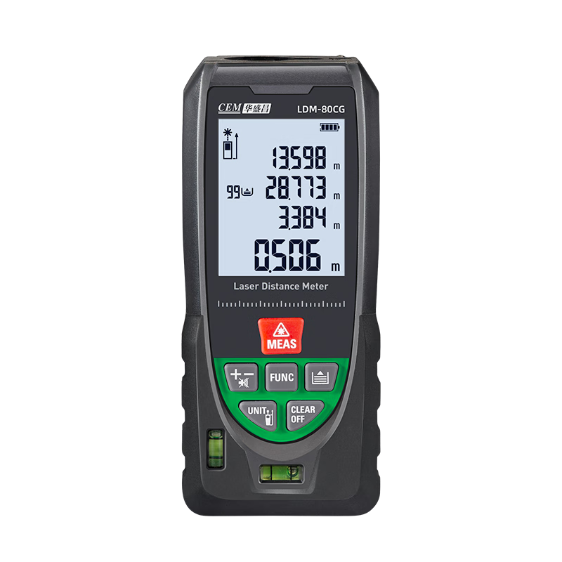 CEM Green Light Laser Distance Meter High-Precision Infrared Outdoor Home Measuring Tool Electronic Ruler with Dual Bubble Level 80m