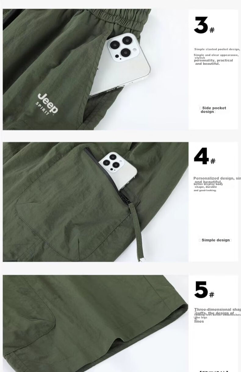 JEEP SPIRIT Men's Cargo Shorts, Summer Ice Silk Loose Casual Five-Point Pants, Outdoor Quick-Dry Sports Shorts for Men, Army Green, Size M 11
