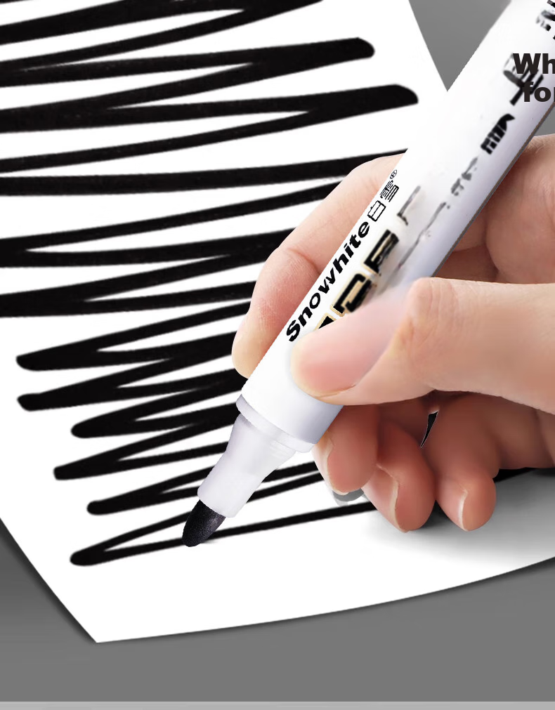 Snowhite Whiteboard Marker Set with Thick Tip, Erasable, Smooth Writing, Durable And Long-Lasting. Office Supplies, Stationery for Meetings, Teachers' Training. Black, 10 Pieces/box, WB568 5