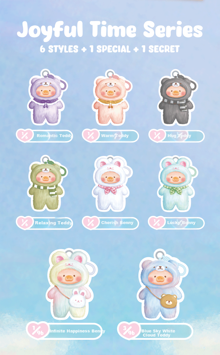 52TOYS Canned Pig LuLu, Happy Time Enamel Face Plush Pendant, Blind Box Dolls, Full Box of 6, National Day Gift 5