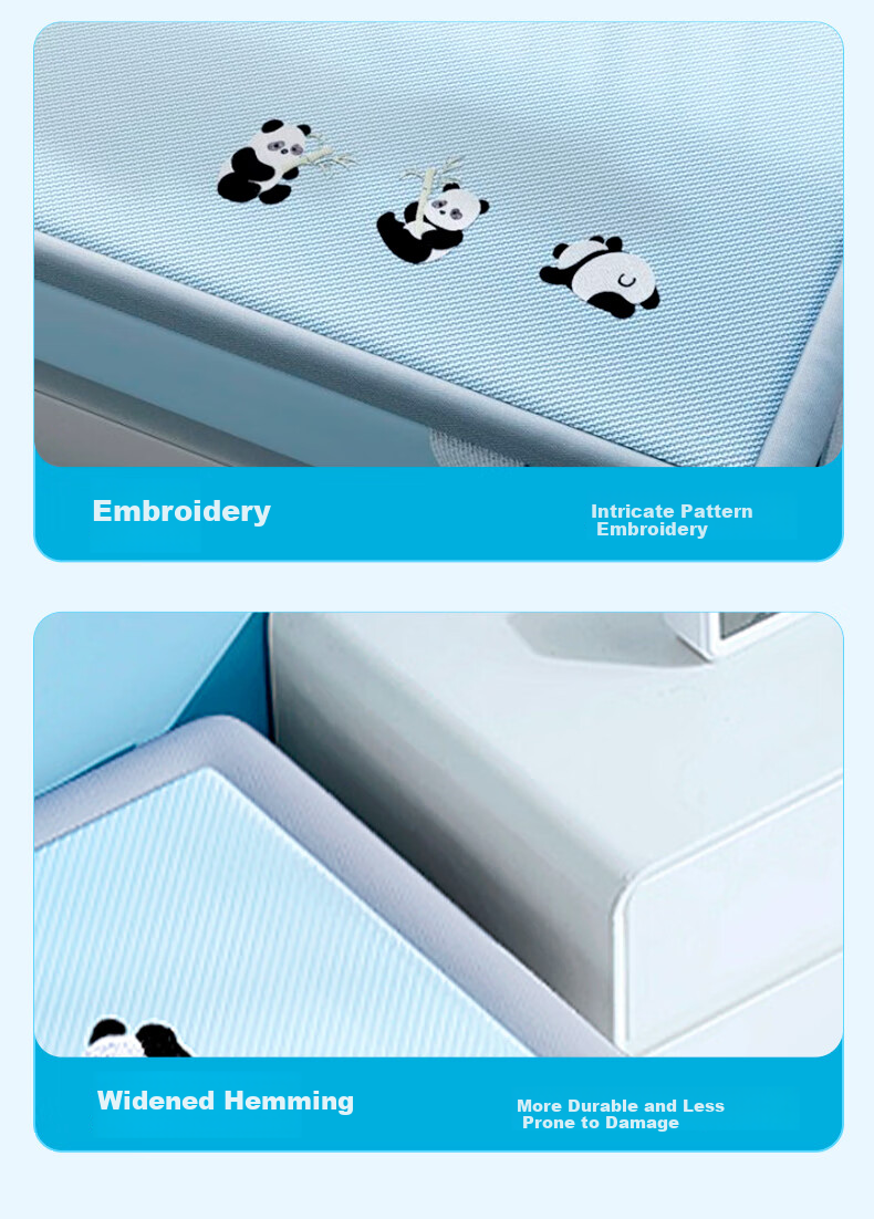 YUZHAOLIN Class A 600D Ice Silk Cooling Mat, Double-Sized Three-Piece Set, Blue Panda Pattern, 150*200cm, Antibacterial And Foldable 19