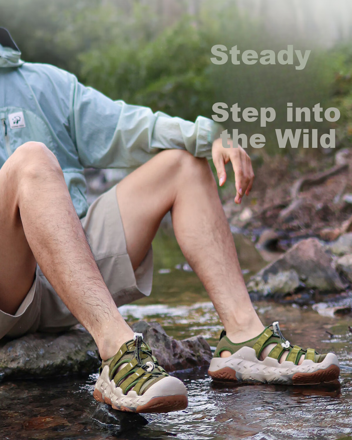 CAMEL Slip-On Shock-Absorbing, Non-Slip, Anti-Collision Lightweight Outdoor Stream Trekking Sandals for Men G15M380022 Light Green 40 14