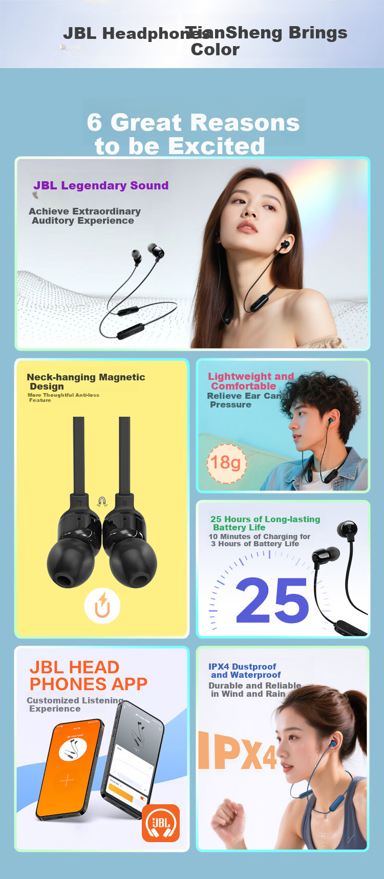 JBL TUNE 135BT Bluetooth Wireless Earphones, Neckband-Style Sports Headphones, Wireless Stereo Headphones Suitable for Apple Devices, Blue 3