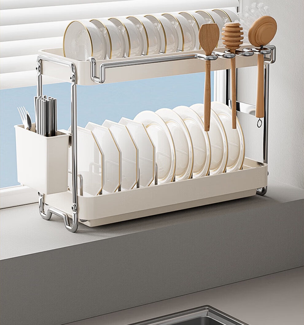 Shuashi Kitchen Dish Drainer Rack, Storage Shelf, Countertop Bowl Basket, Chopstick Organizer Box, Complete Set of Utensils And Cookware 17