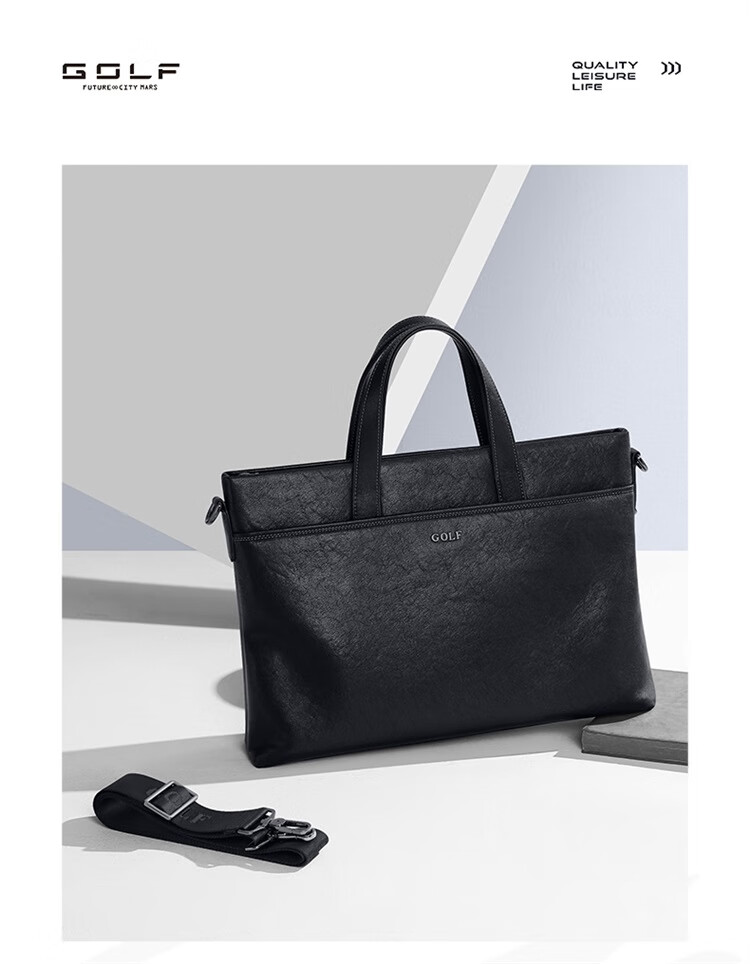GOLF Business Briefcase Men's Soft Leather 14/16 Inch Laptop Bag Shoulder Crossbody Office Document Bag 14