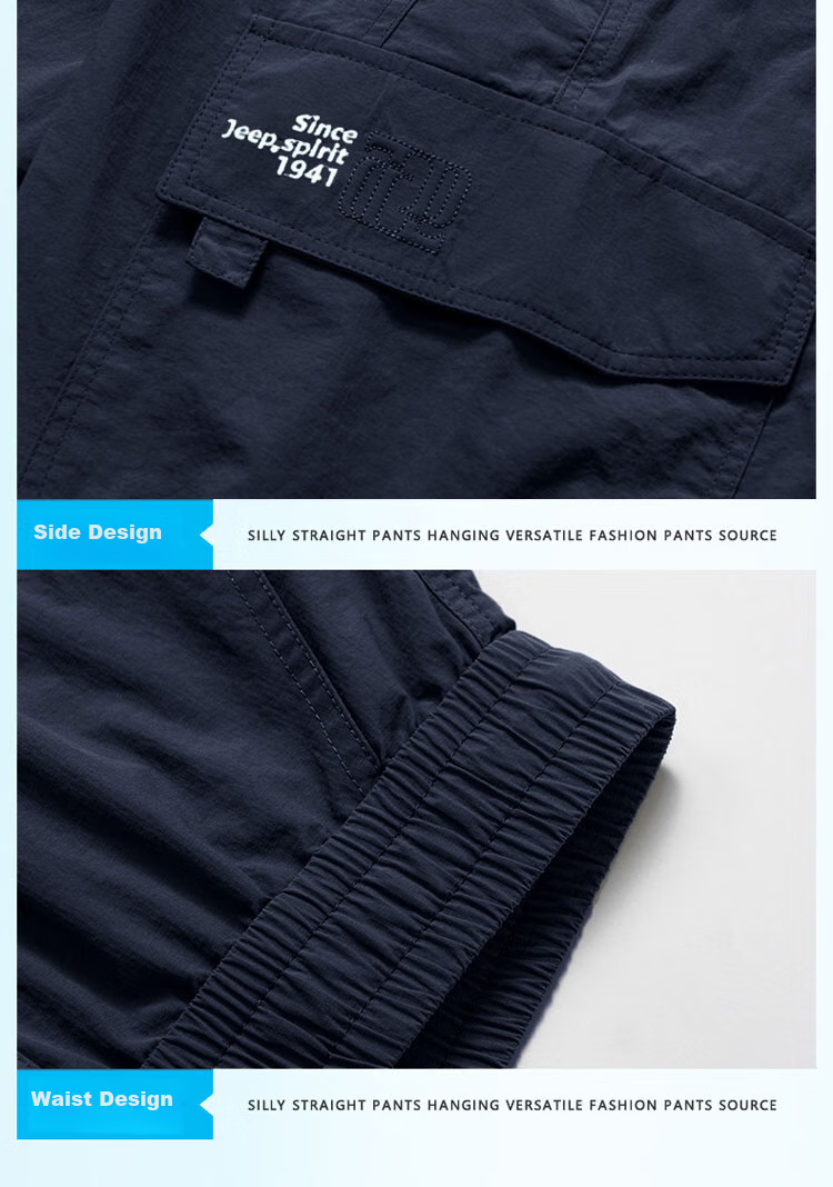 JEEP SPIRIT Ice Silk Cargo Shorts for Men, Summer Lightweight Loose-Fit American-Style Casual Five-Point Pants, Royal Blue, L 15
