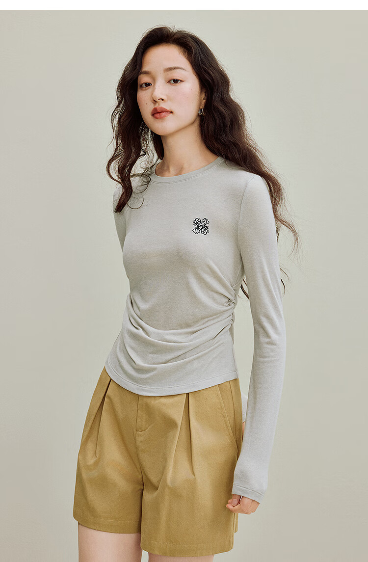 INMAN Wool Stand Collar T-Shirt 2025 Autumn Women's New Layered Slim Fit Long Sleeve Base Shirt Light Gray S 27
