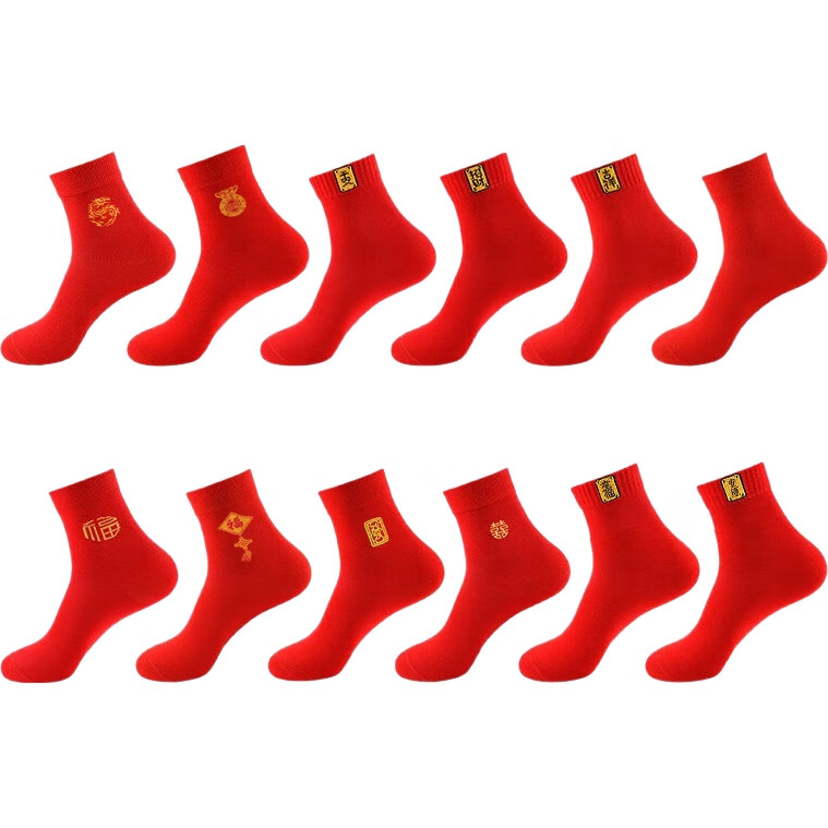 Носки LangSha Zodiac Year Red Socks для женщин и мужчин, из 100% хлопка, красные, для Нового года, свадьбы, праздничные, средней длины