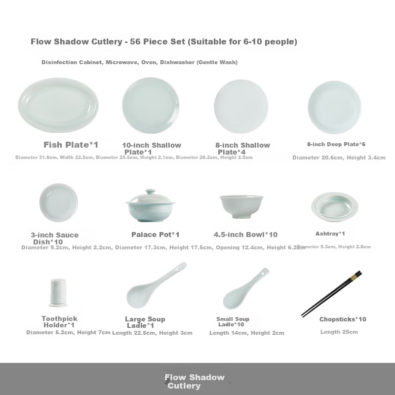 Jdz High-Temperature Ceramic Tableware Set, Home Use, Shadow Blue Bowls And Plates, Chinese-Style High-End Mid-Autumn Festival Gift, Dishwasher Safe, Flowing Shadow Patter