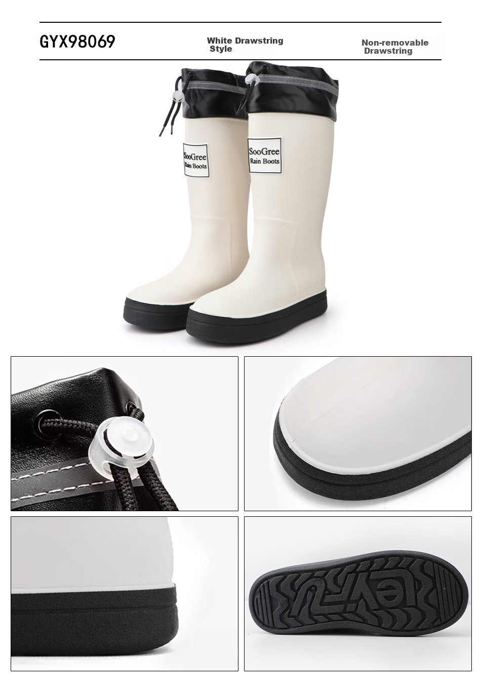 SooGree Women's Rain Boots, High-Top with Drawstring, Waterproof And Wear-Resistant, Outdoor Travel Water Shoes, Dirt-Resistant Rain Boots 7