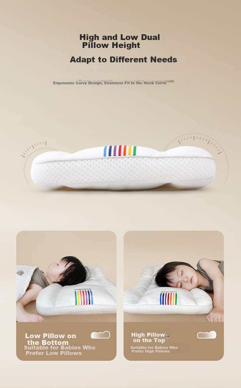 Bebebus Children's Pillow for Ages 10 And Up, Youth Pillow with Separate Neck And Spine Support, Breathable And Washable, Suitable for Elementary School Students 10
