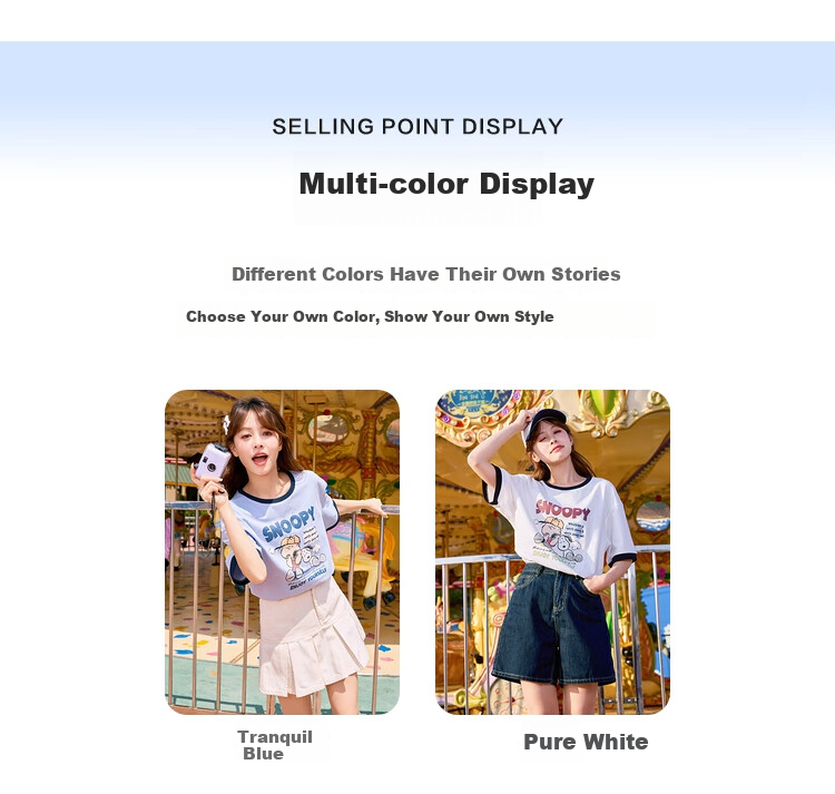 TonLion 2025 Women's Snoopy Colorblock Crew Neck Short Sleeve T-Shirt 3