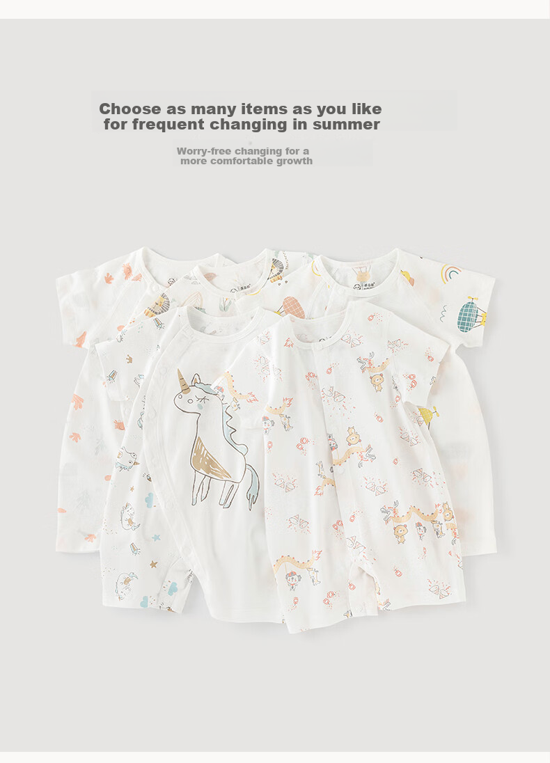 Guaiqixiong Baby Clothes, Summer Thin Style, Infant Pajamas, Newborn Short-Sleeve Bodysuit, Pure Cotton Romper, Summer Outfit, Crawling Suit 2