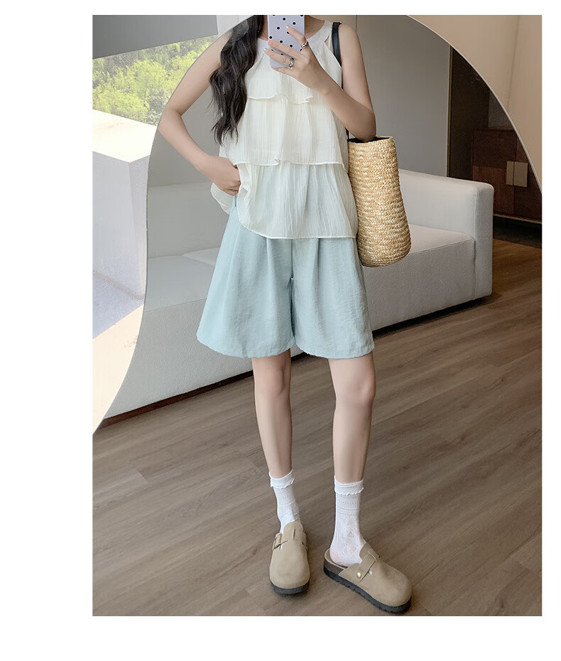LangSha Milk Puff Suit Shorts for Women, Ice Silk Summer New High-Waist Loose Casual Mid-Length Pants, Relaxed Loose-Fitting Five-Point Shorts 20