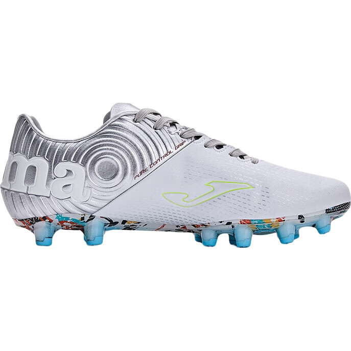 JOMA Spanish Soccer Cleats for Men, Adults And Youth, FG Long Studs, Non-Slip, Wear-Resistant, Professional Football Training Shoes, White And Silver, Size 43